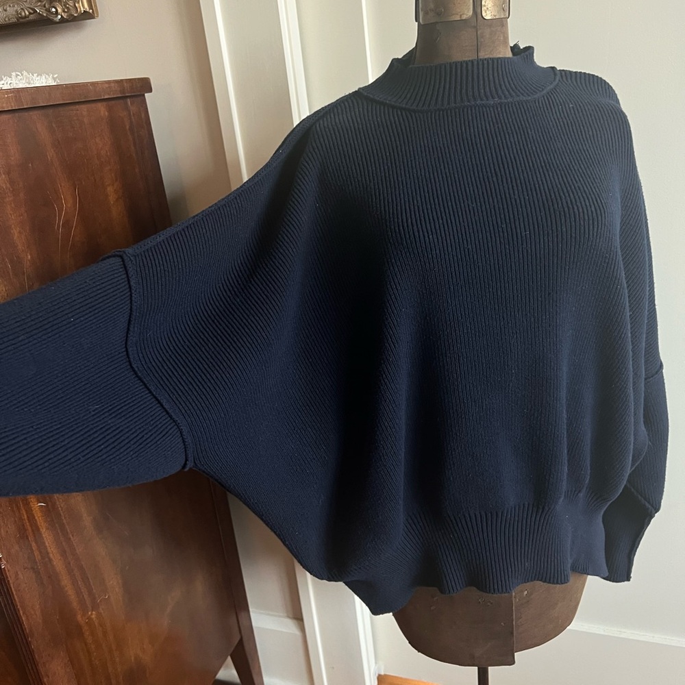 Navy Cotton Ribbed Sweater - Picture 2 of 4